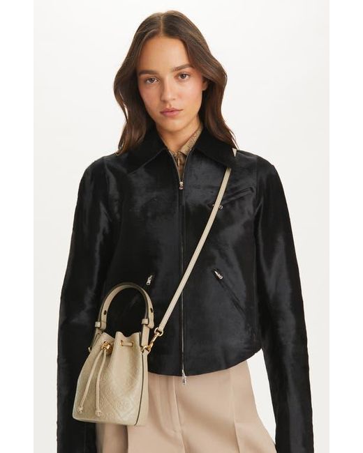 Tory Burch Natural T Monogram Debossed Bucket Bag
