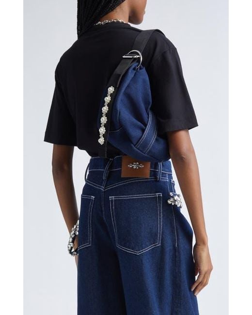 Simone Rocha Mini Bow Sateen Sling Bag in Blue | Lyst