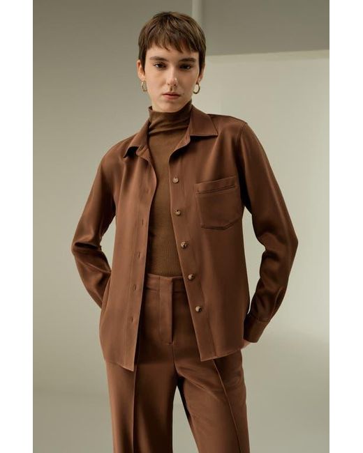 LILYSILK Brown Basic Silk Spread Collar Shirt