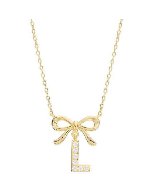 ATHRA LUXE Metallic Cubic Zirconia Bow Initial Pendant Necklace