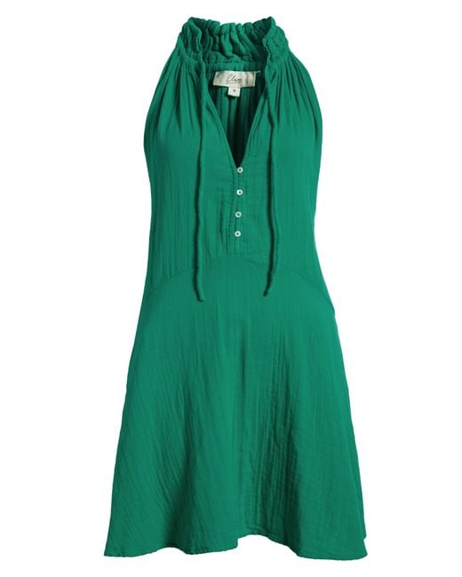 Elan Green Button Front Cotton Cover-up Minidress