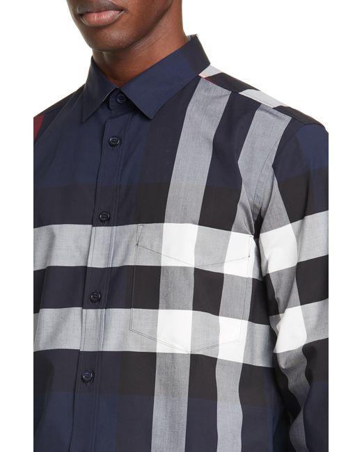 blue burberry button up shirt