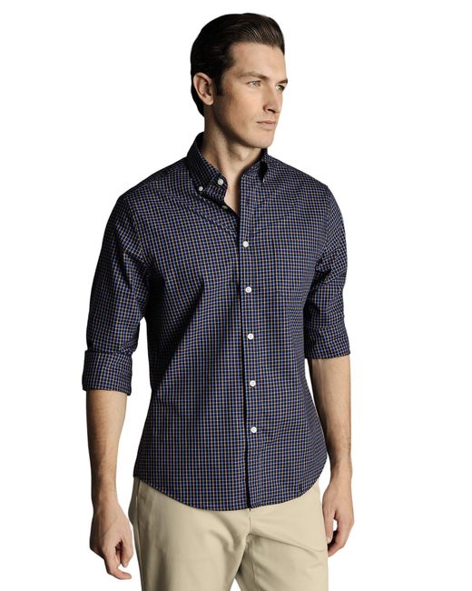 Charles Tyrwhitt Blue Slim Fit Button-down Collar Non-iron Stretch Poplin Check Shirt for men