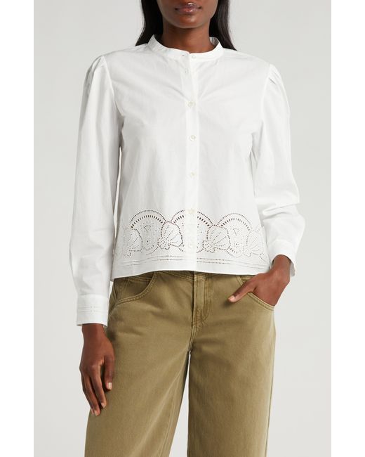FRAME White Eyelet Accent Cotton Button-up Shirt