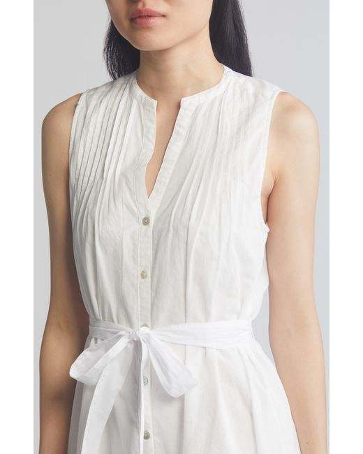 Bella Dahl White Pintuck Detail Sleeveless Cotton Shirtdress