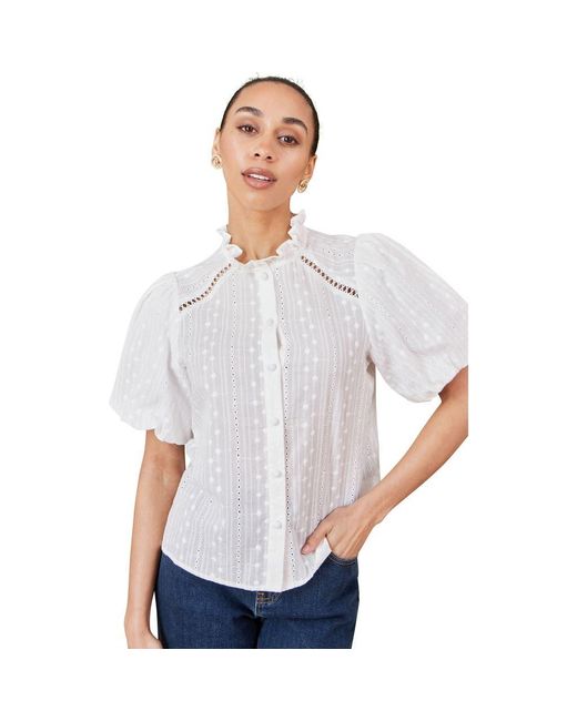 Yumi' White Broderie Anglaise Puff Sleeve Shirt