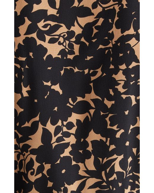 Michael Kors Black Floral Print Flare Cuff Silk Crêpe De Chine Shirtdress