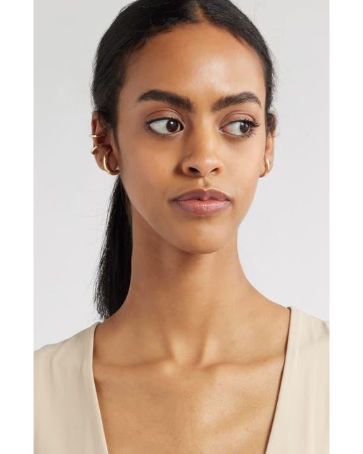 Open Edit Metallic Curved Stud Earring & Ear Cuff Set
