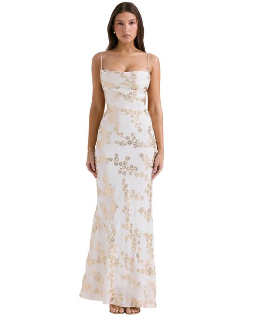 House Of Cb Metallic Caprina Embroidered Floral Trumpet Gown