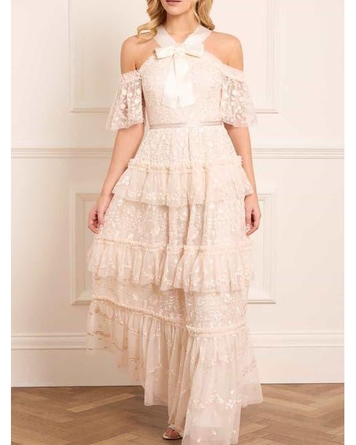 Needle & Thread Natural Primrose Tiered Maxi Gown