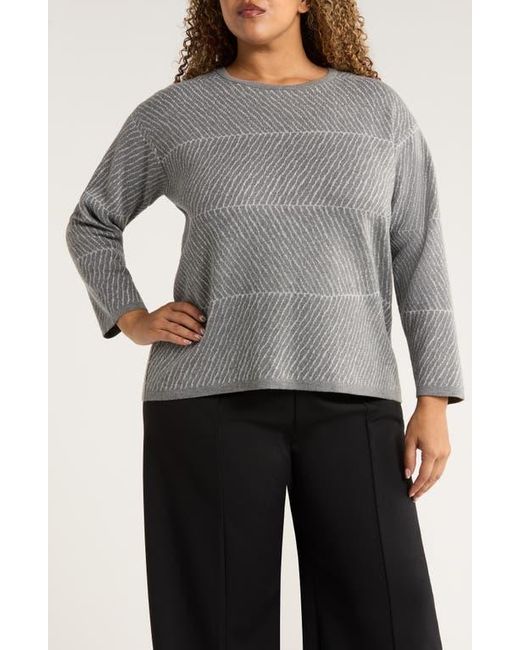 Jones New York Women's Gray Jacquard Crewneck Sweater