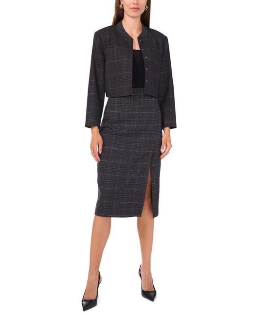 Vince Camuto Black Windowpane Plaid Crop Bomber Jacket