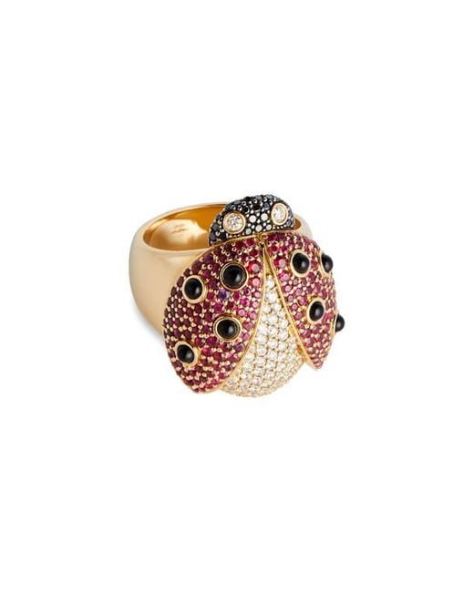 Grace Winfrey White Ruby & Diamond Ladybug Ring