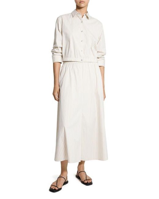 Theory Stripe Fixed Sleeve Cotton Blend Button-Up Shirt in White