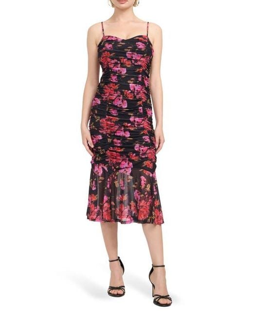Guess Women's Red Cordelia Floral Ruched Stretch Mesh Cocktail Dress Guess Women's Red Cordelia Floral Ruched Stretch Mesh Cocktail Dress