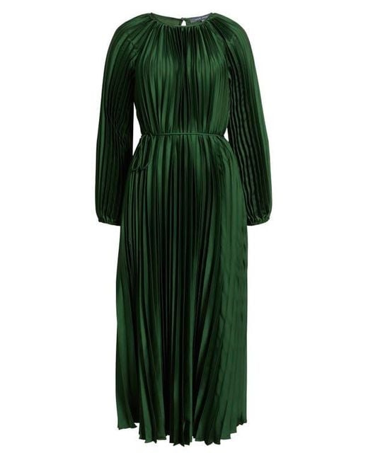 Julia Jordan Green Pleated Long Sleeve Satin Midi Dress