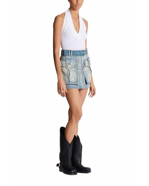 Balmain Blue Denim Skirt With Pockets