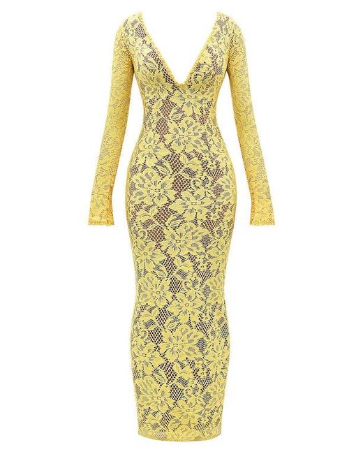 House Of Cb Indiana Long Sleeve Lace Maxi Dress in Metallic | Lyst
