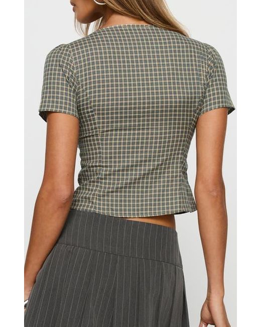 Princess Polly Gray Isolda Check Cotton Button-Up Top
