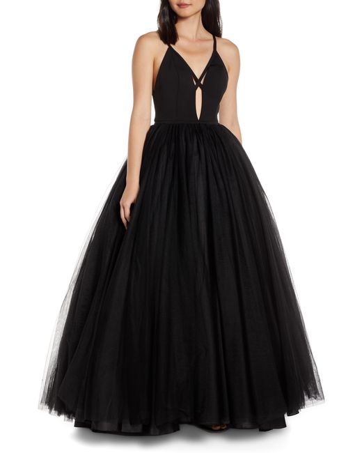 Mac Duggal Cutout Vneck Tulle Prom Dress in Black Lyst