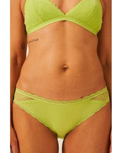Stripe & Stare Yellow Eco Lace Padded Triangle Bra & Original Knicker Set