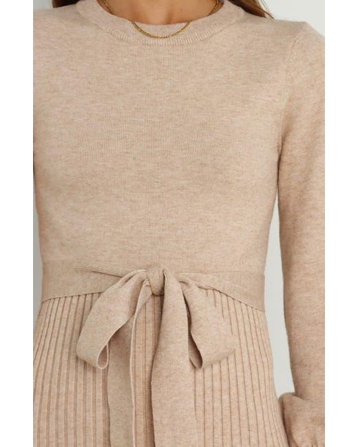 Petal & Pup Natural Helena Belted Long Sleeve Sweater Dress