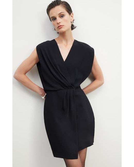 Nordstrom Women's Black Pleated Asymmetric Wrap Front Minidress