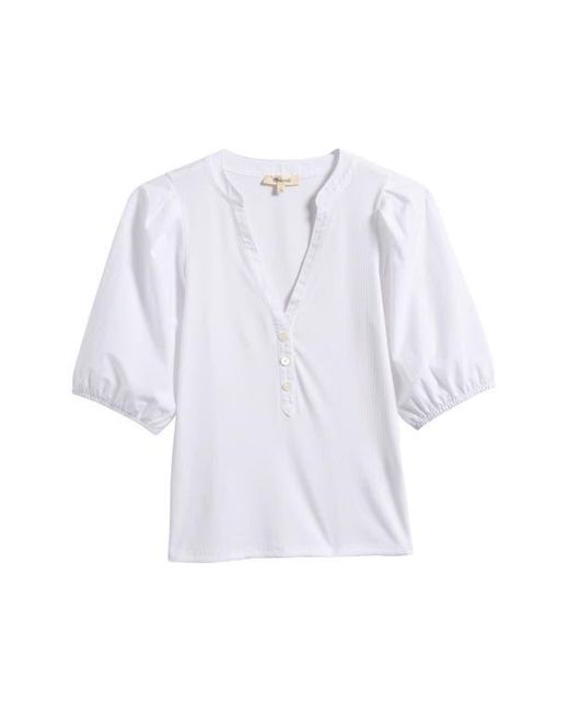 Madewell White Puff-Sleeve Henley Knit Top