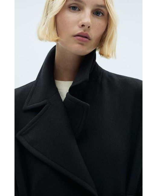 Mango Black Traviata Tie Belt Wool Blend Coat