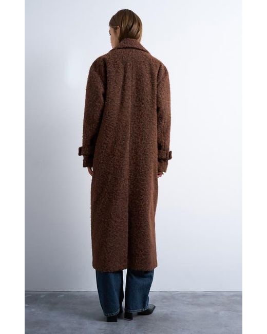 TOPSHOP Brown Chuck On Faux Shearling Longline Coat