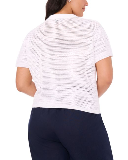 Halogen® White Halogen(r) Open Stitch Button-up Sweater