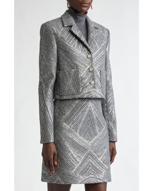 St. John Gray Sequin Chevron Embellished Jacket