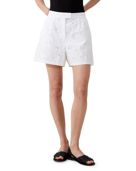 French Connection White Rhodes Floral Lace Cotton Shorts