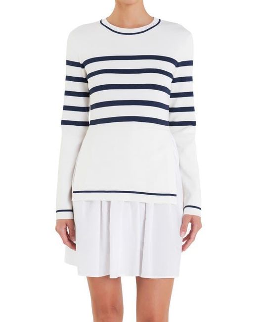 English Factory White Long Sleeve Mixed Media Minidress