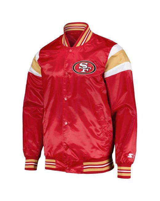 Men's Starter Scarlet San Francisco 49ers Midfield Satin Full-Snap Varsity  Jacket