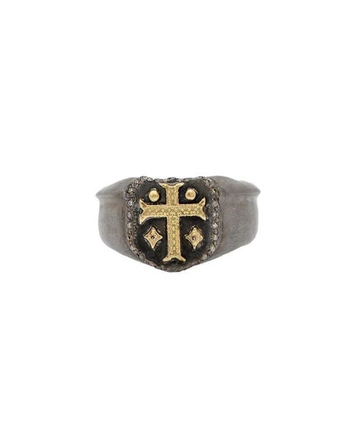 Armenta Metallic Cross Shield Signet Ring for men