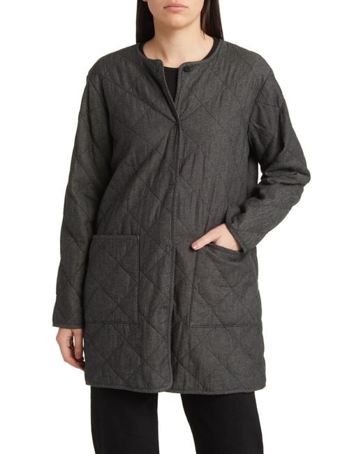 Eileen Fisher Black Quilted Organic Cotton Coat