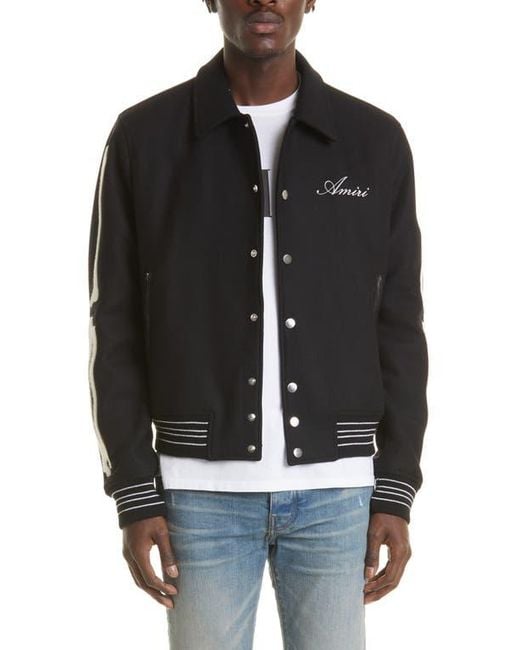 Amiri Black Bones Wool Varsity Jacket for men