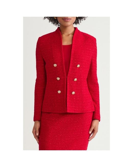 Ming Wang Red X Tanya Foster Eyelash Tweed Jacket
