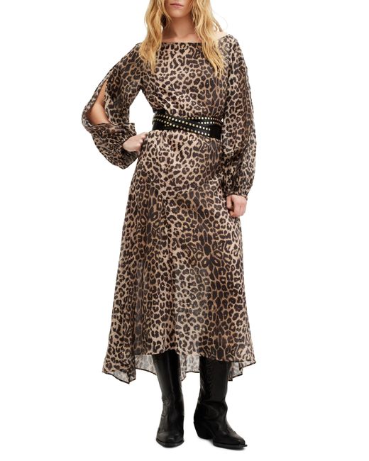 AllSaints Natural Jane Long Sleeve Leopard Print Dress