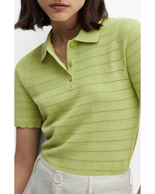 Mango Green Mosi Open Stitch Crop Polo Sweater