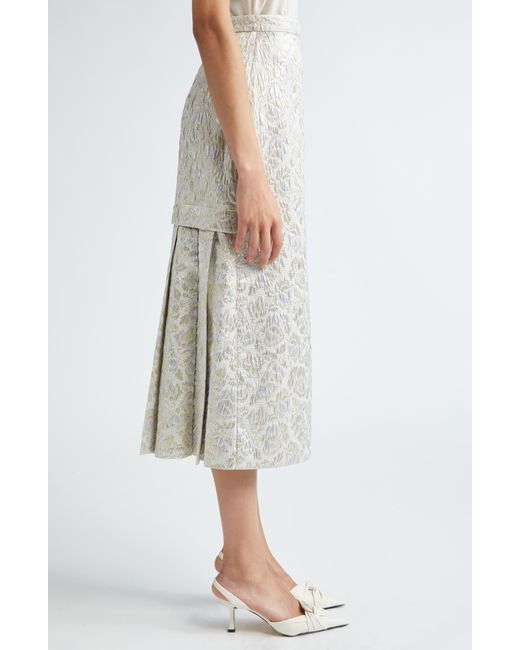 Erdem Gray Pleated Back Floral Cloqué Midi Skirt