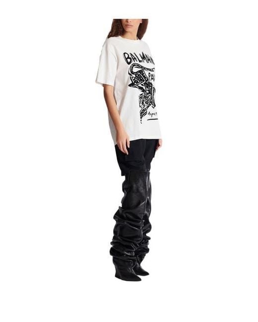 Balmain White Short-Sleeved T-Shirt With Leopard Print