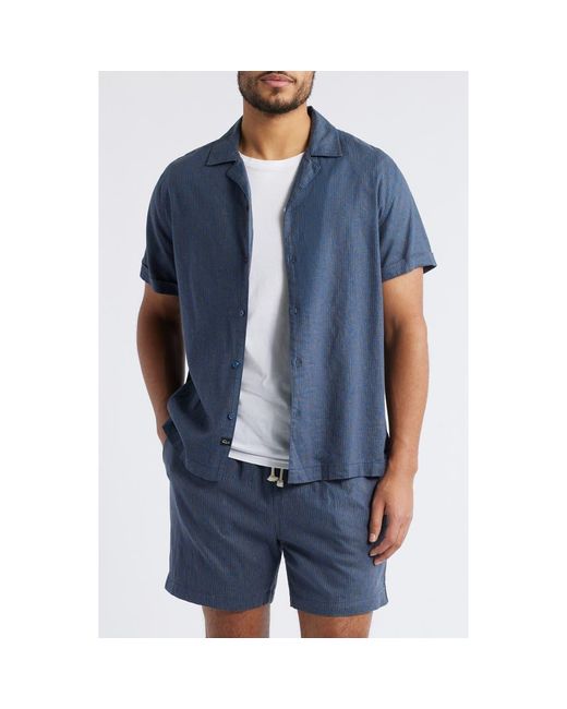 Rails Blue Atlas Stripe Linen Blend Camp Shirt for men