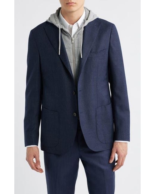 Jack Victor Blue Woodland Stretch Wool Sport Coat With Removable Hooded Bib for men