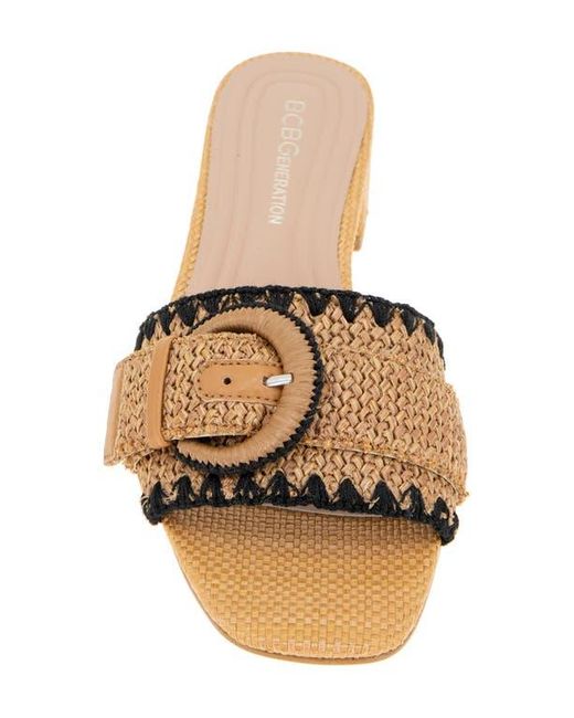 BCBGMAXAZRIA Brown Camri Buckled Raffia Slide Sandal