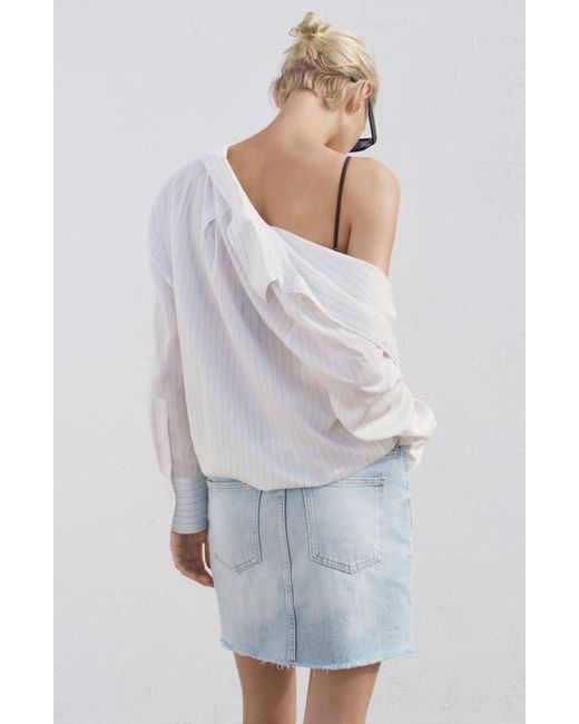 Mango Blue Frayed Hem Denim Miniskirt