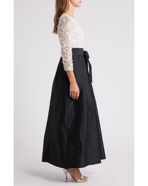 Pisarro Nights Black 3D Floral Bodice Beaded Gown