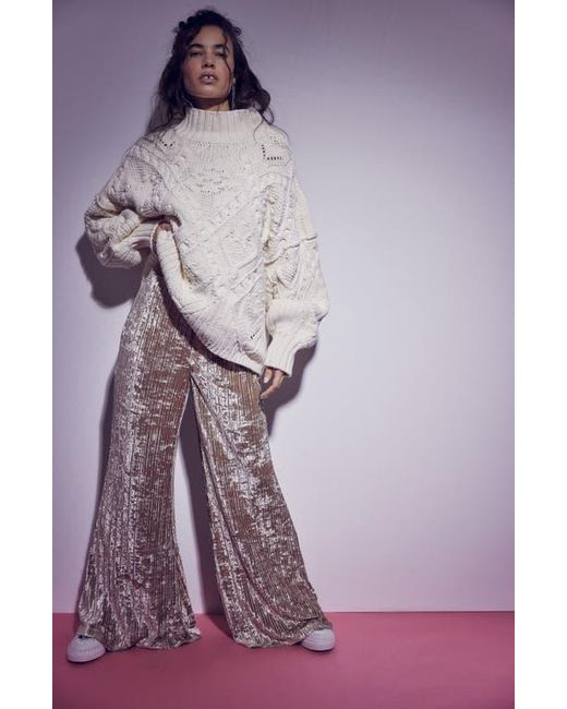 Free People Natural Star Sign Ribbed Wide Leg Velvet Pants