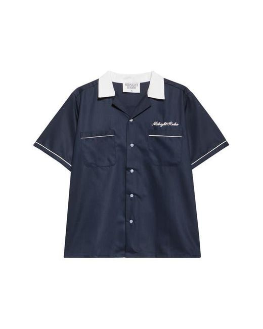 MIDNIGHT RODEO Blue Chain Stitch Piped Voile Camp Shirt for men